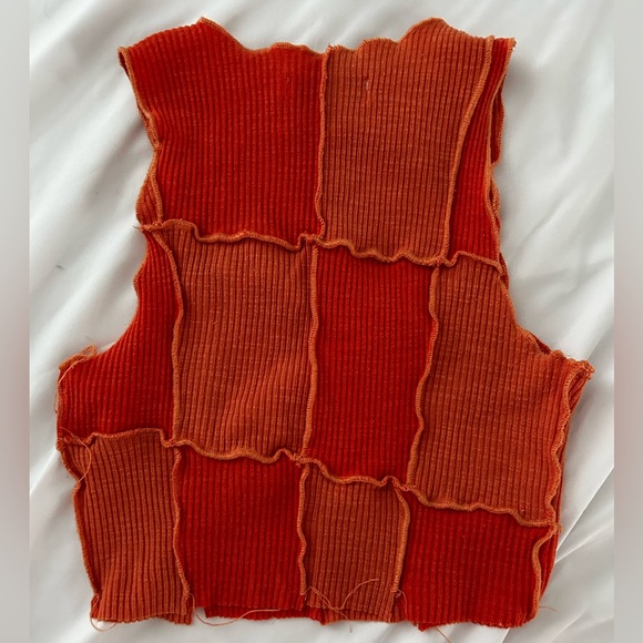 Patchwork Ribbed Orange Crop Top - Picture 2 of 5